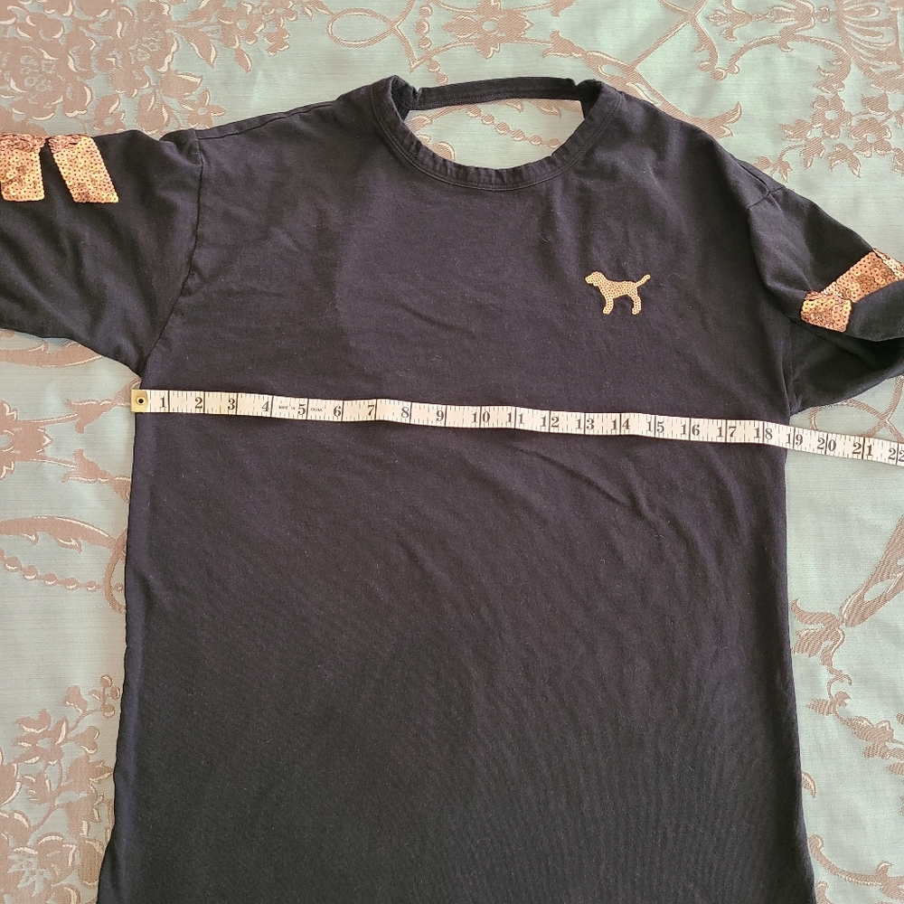 Victoria's Secret PINK Long Sleeve Bling Shirt Black Rose Gold Size XS - Picture 11 of 12